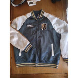 Vegas Golden Knights "satin" Bomber Jacket men's size large. Gold, green, white